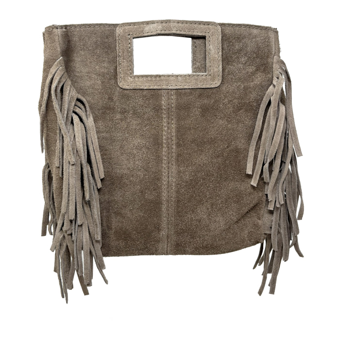 Borsa a Mano in Vera Pelle Scamosciata con Frange Made in Italy