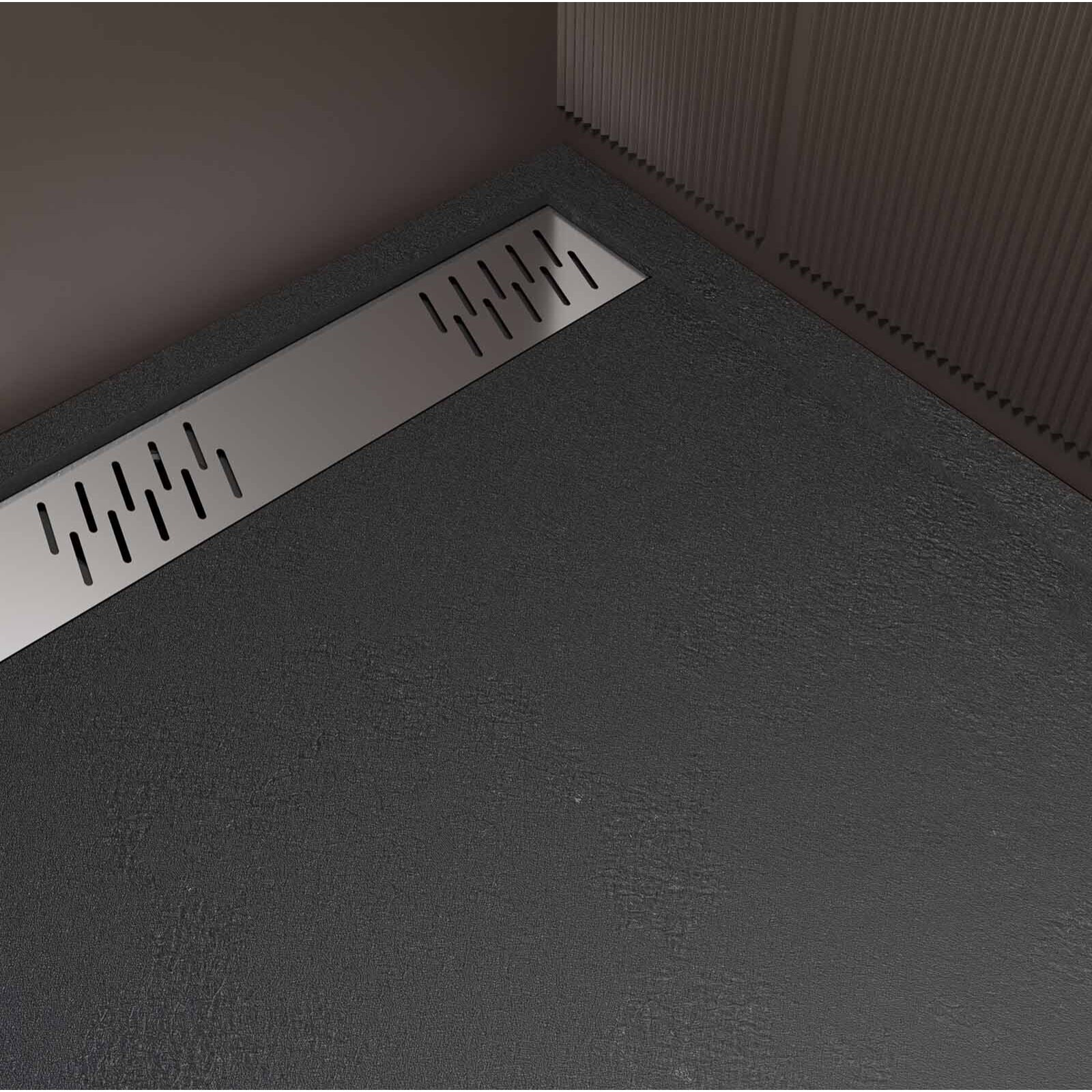 Receveur de douche en résine noir 80x120x3 cm effet pierre granit + grille linéaire chrome