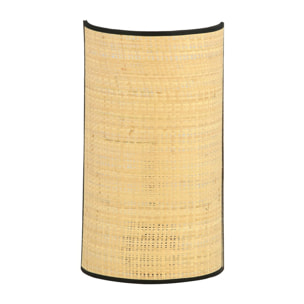 Lampada da parete Aston con paralume in rattan e struttura in acciaio