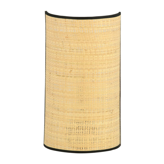 Lampada da parete Aston con paralume in rattan e struttura in acciaio