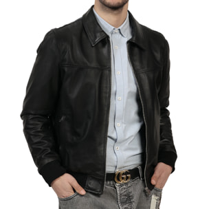 Giubbino in vera pelle di vitello Nero-Slim Fit