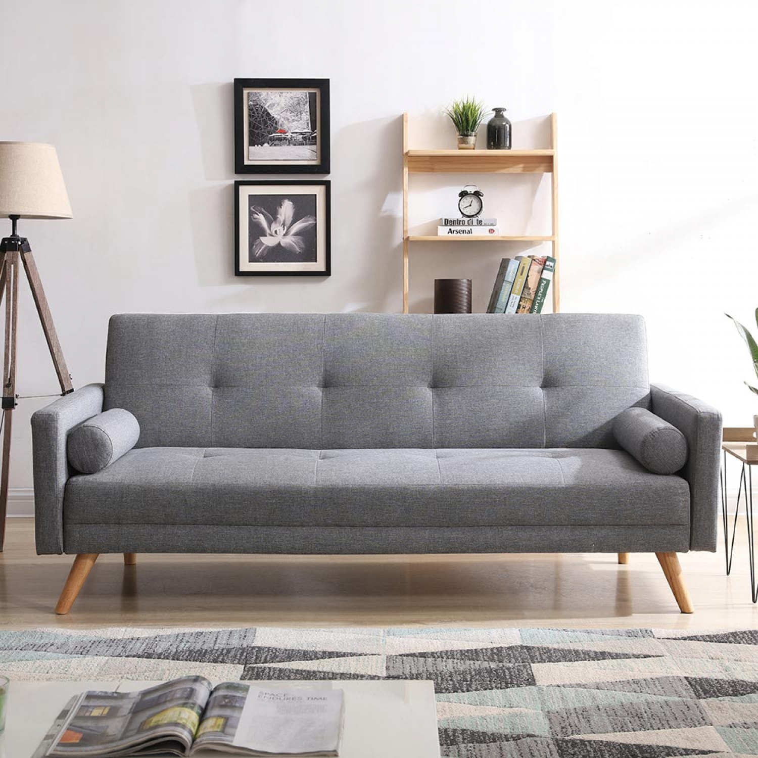 Canapé convertible 3 places en tissu gris VANSO