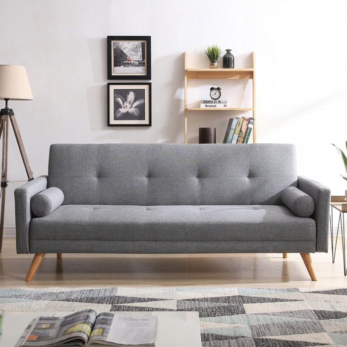 Canapé convertible 3 places en tissu gris VANSO