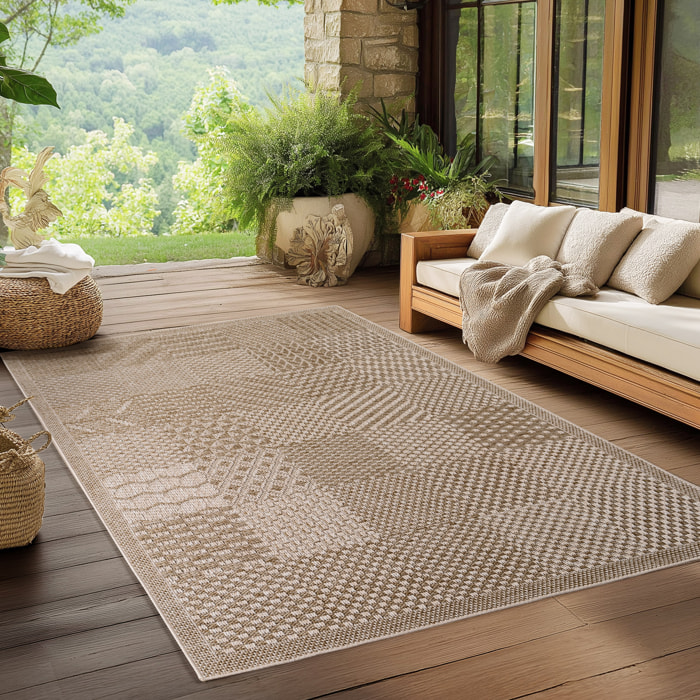NEREA - Tapis intérieur/extérieur beige, design damier