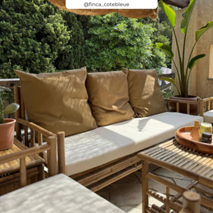 Salon de jardin en bambou avec canapé, fauteuil et table basse - Vadella