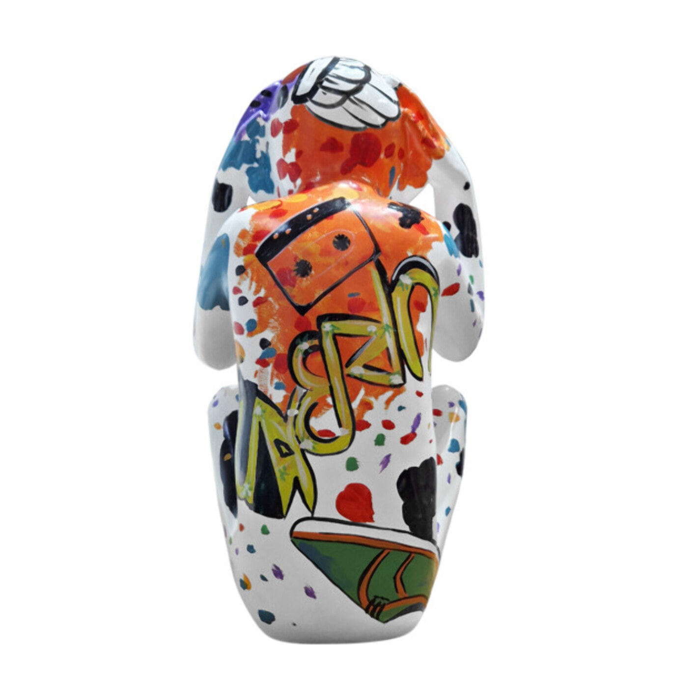 Statue singe blanc assis en résine multicolore H40cm - WHAT