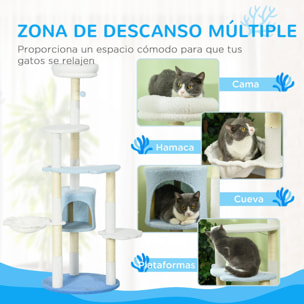 Árbol Rascador para Gatos Grandes de 155 cm Torre para Gatos de Interior con Postes de Sisal Cueva Cama Hamaca y Bola de Juguete Ø54,5x155 cm Blanco y Azul