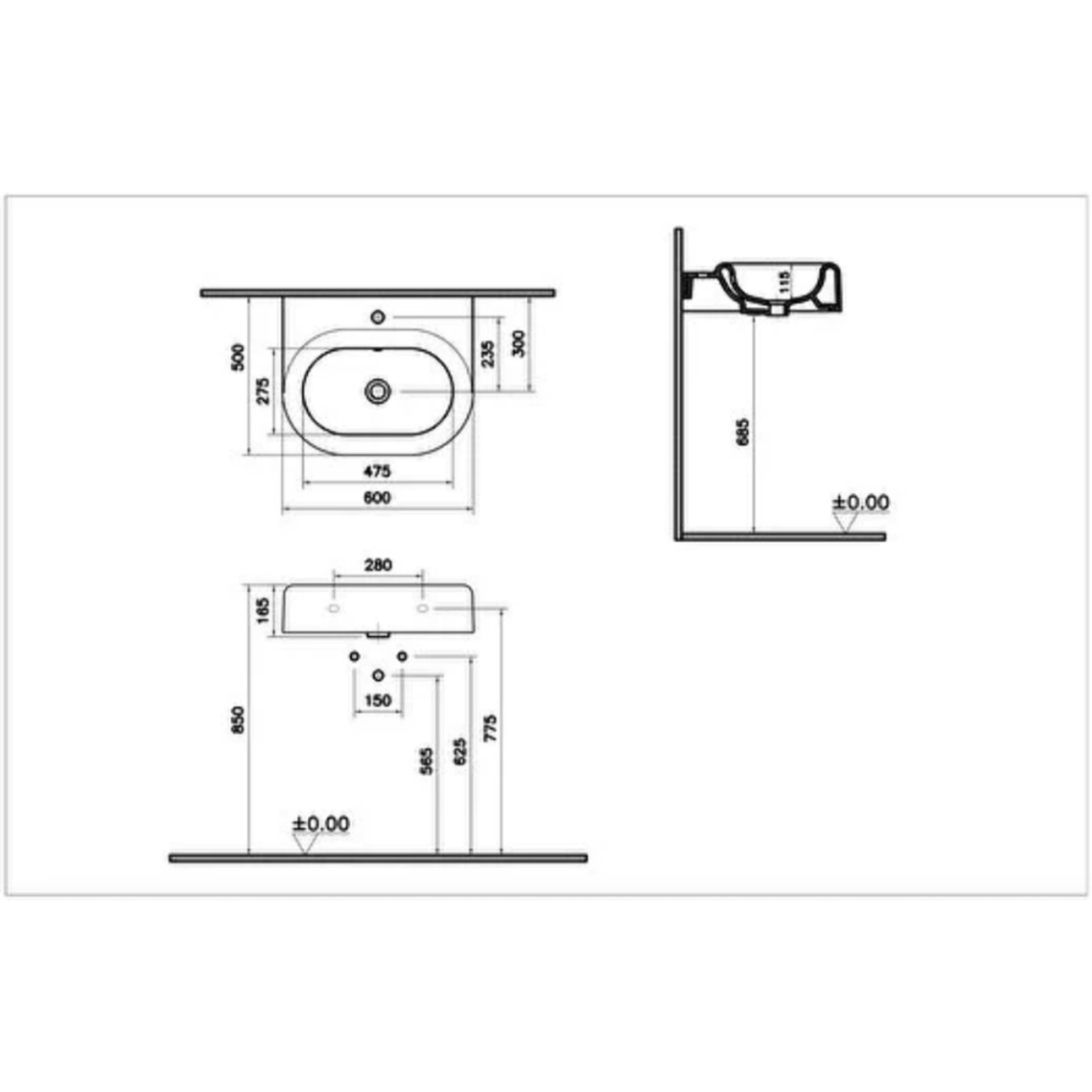 Lavabo VITRA Liquid 60 cm avec trou et avec trop-plein