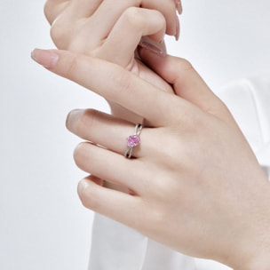 CUCO Anillo de plata decorado con una piedra rosa y pequeños diamantes - Talla 54