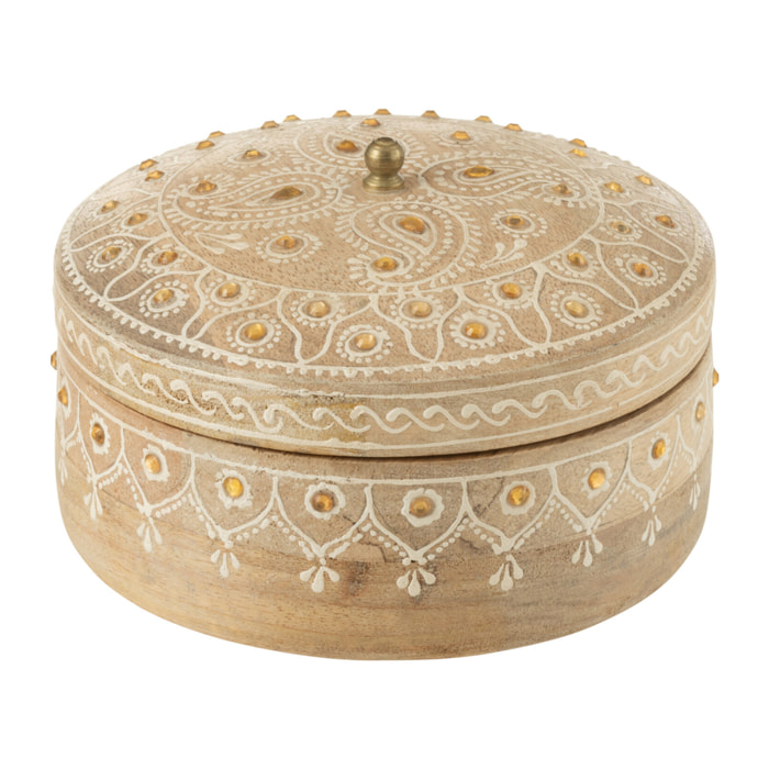 J-Line boîte + couvercle Rond - bois - naturel/blanc - small