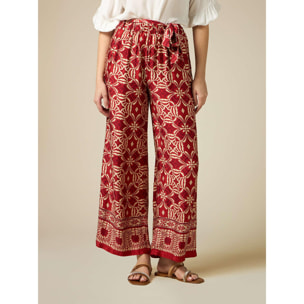 Oltre - Pantalón modelo palazzo de viscosa estampada - Rojo