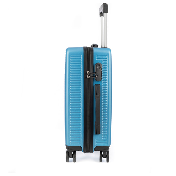 DAM Valigia grande volume trolley rigida ultraleggera, in ABS ad alta resistenza. Chiusura a combinazione e 4 ruote doppie estraibili e girevoli a 360°. 50x29x76 Cm. Colore: Blu Denim