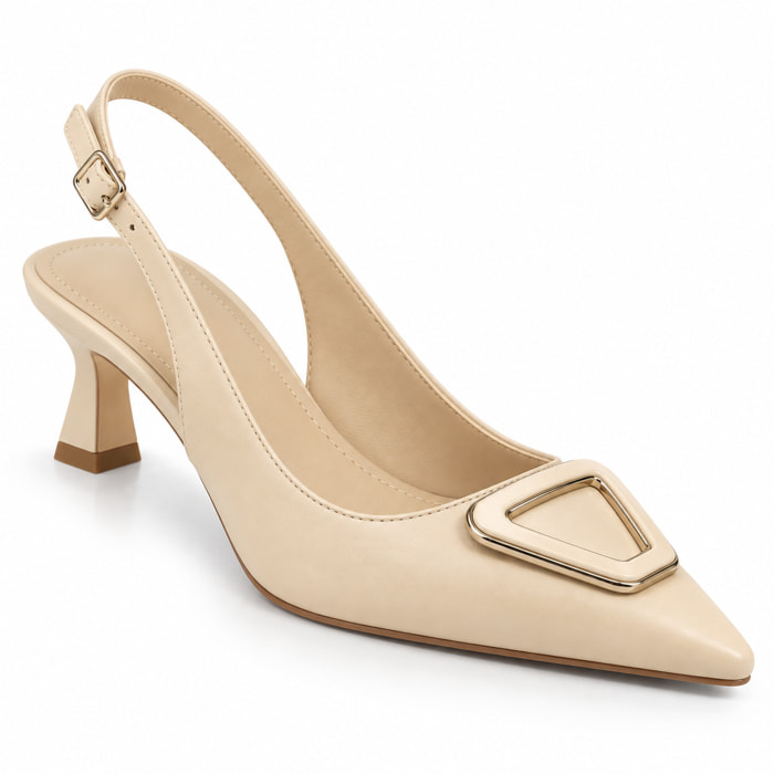 Dècolletè slingback con tacco basso a rocchetto e dettaglio sulla punta