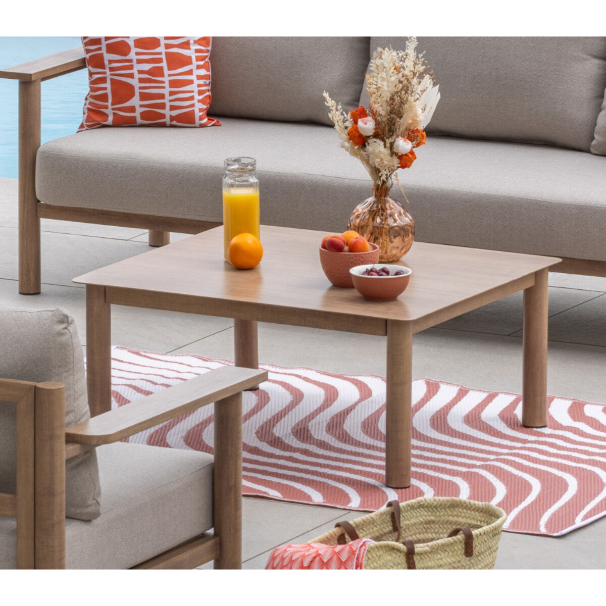 Salon de jardin en aluminium - 5 places - effet bois - AVIGNON