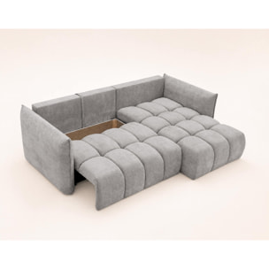 Ambroise - Canapé d'angle droit 4 places convertible avec coffre en velours texturé - Gris clair