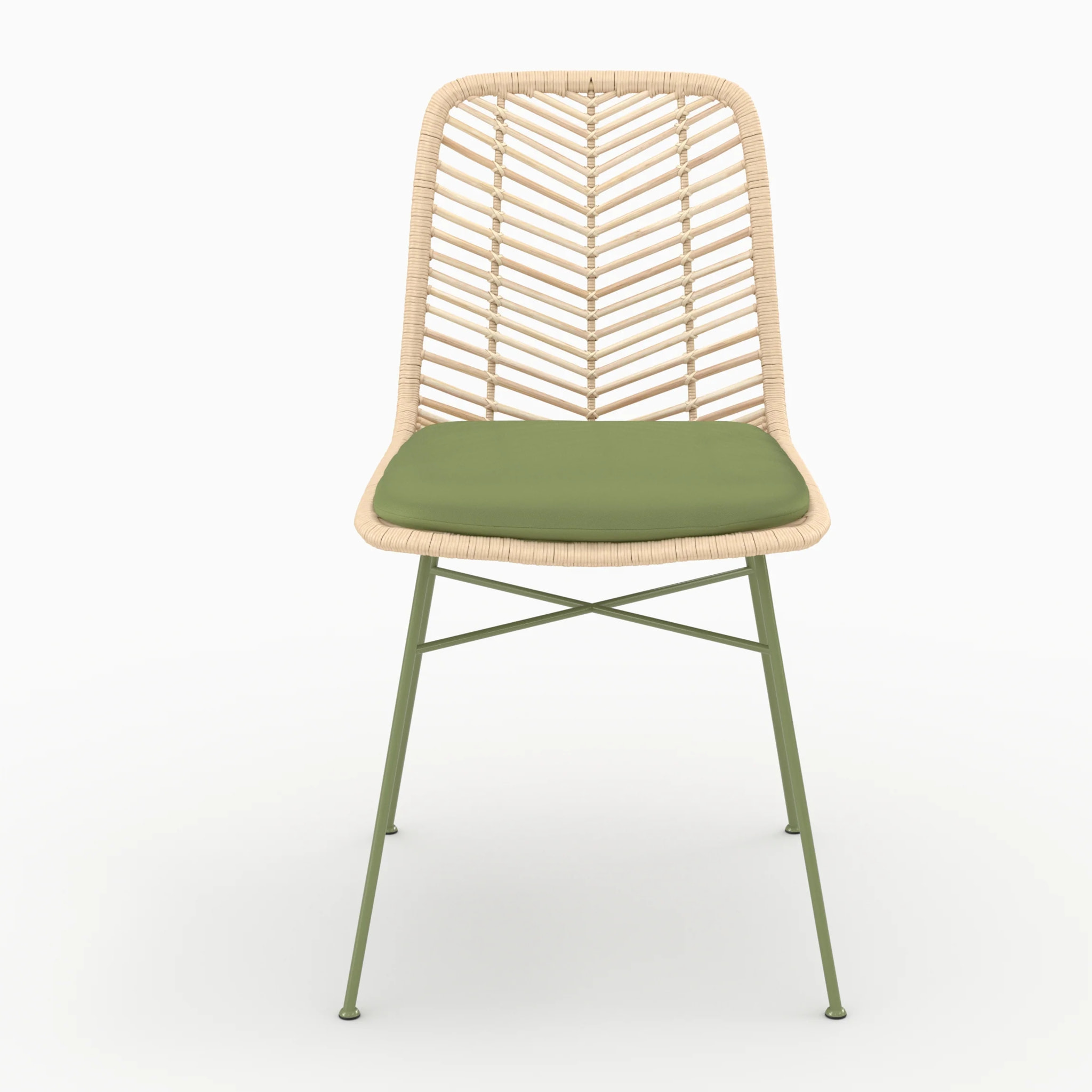 Lot de 2 chaises en rotin et tissu vert olive  - Tamara