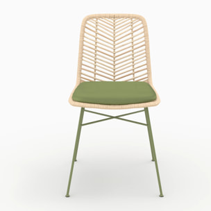 Lot de 2 chaises en rotin et tissu vert olive  - Tamara