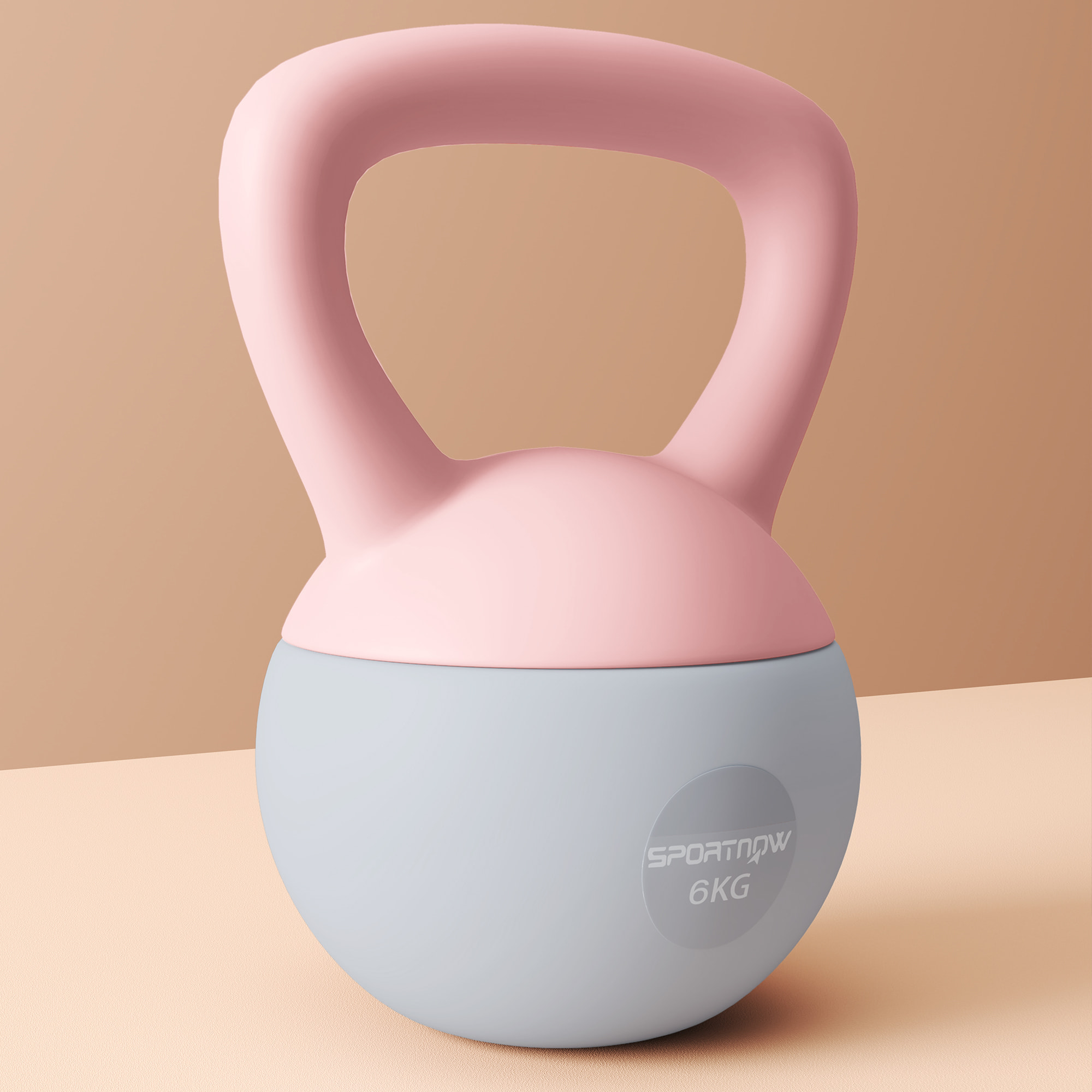 Pesa Rusa 6 kg, Soft Kettlebell Relleno de Arena Metálica y Mango Antideslizante, para Entrenamiento Culturismo en Casa, Gimnasio, Rosa Palo y Gris