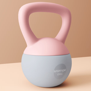 Pesa Rusa 6 kg, Soft Kettlebell Relleno de Arena Metálica y Mango Antideslizante, para Entrenamiento Culturismo en Casa, Gimnasio, Rosa Palo y Gris