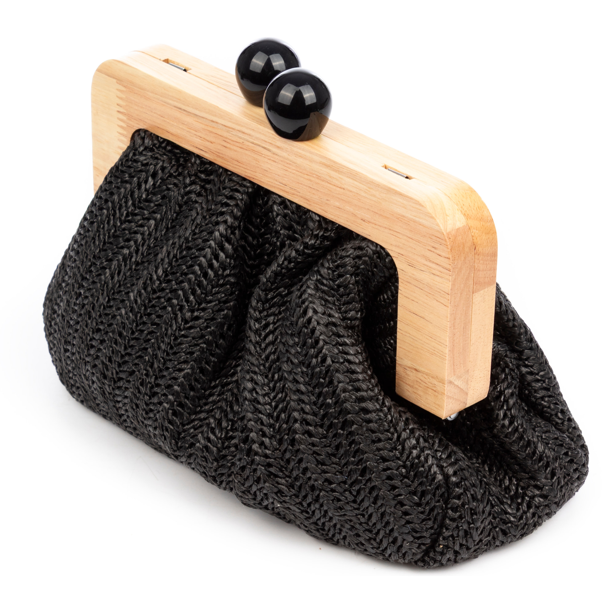 BeneLario Bolso bandolera Mujer. Tela con detalles de madera natural y piel sintética.