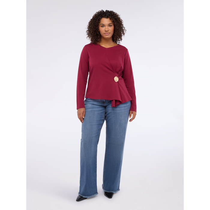 Fiorella Rubino - T-shirt in jersey con design a portafoglio - Bordeaux