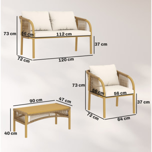 Salon de jardin colonial 4 places kaki beige