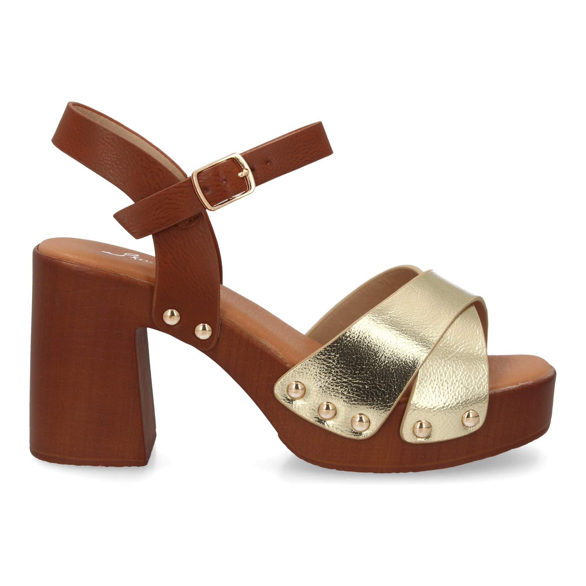 Sandalia plataforma mujer con tiras cruzadas y tachuelas