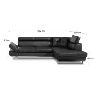 Lisbona - Canapé d'angle convertible - en PU - avec têtières réglables - Droit - Noir