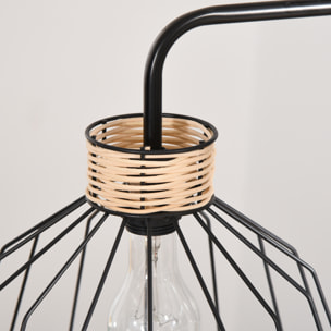 Lampadaire design industriel grillagé et arqué 40 W max. métal noir rotin