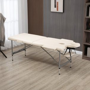 HOMCOM Camilla de Masaje Plegable Mesa de Masaje Portátil con Altura Ajustable en 7 Posiciones Reposacabezas y Marco de Aleación de Aluminio para Fisioterapia Carga 130 kg 186x71x62-83 cm Beige