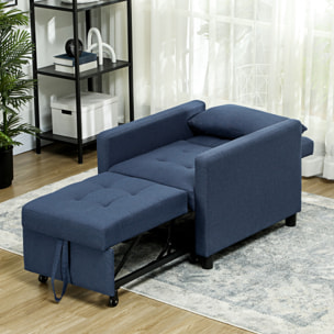 Fauteuil chauffeuse canapé-lit convertible 1 place dossier inclinable 3 positions coussin inclus polyester coton bleu