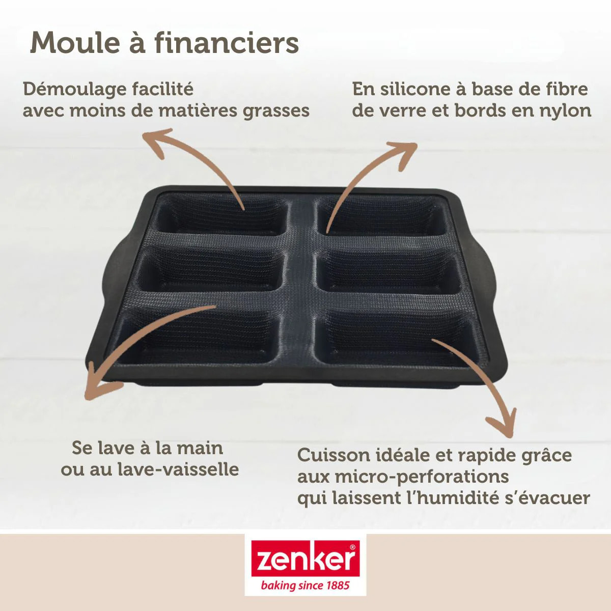 Moule 6 financiers 26 x 22 cm Zenker Silicone fibre de verre