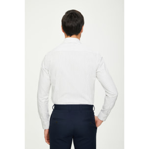 Camicia Uomo 1 Bottone Italiano Slim Cotone Riga Media Verde Medio/Bianco