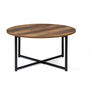 Table basse ronde Eliza plateau bois et pieds noirs