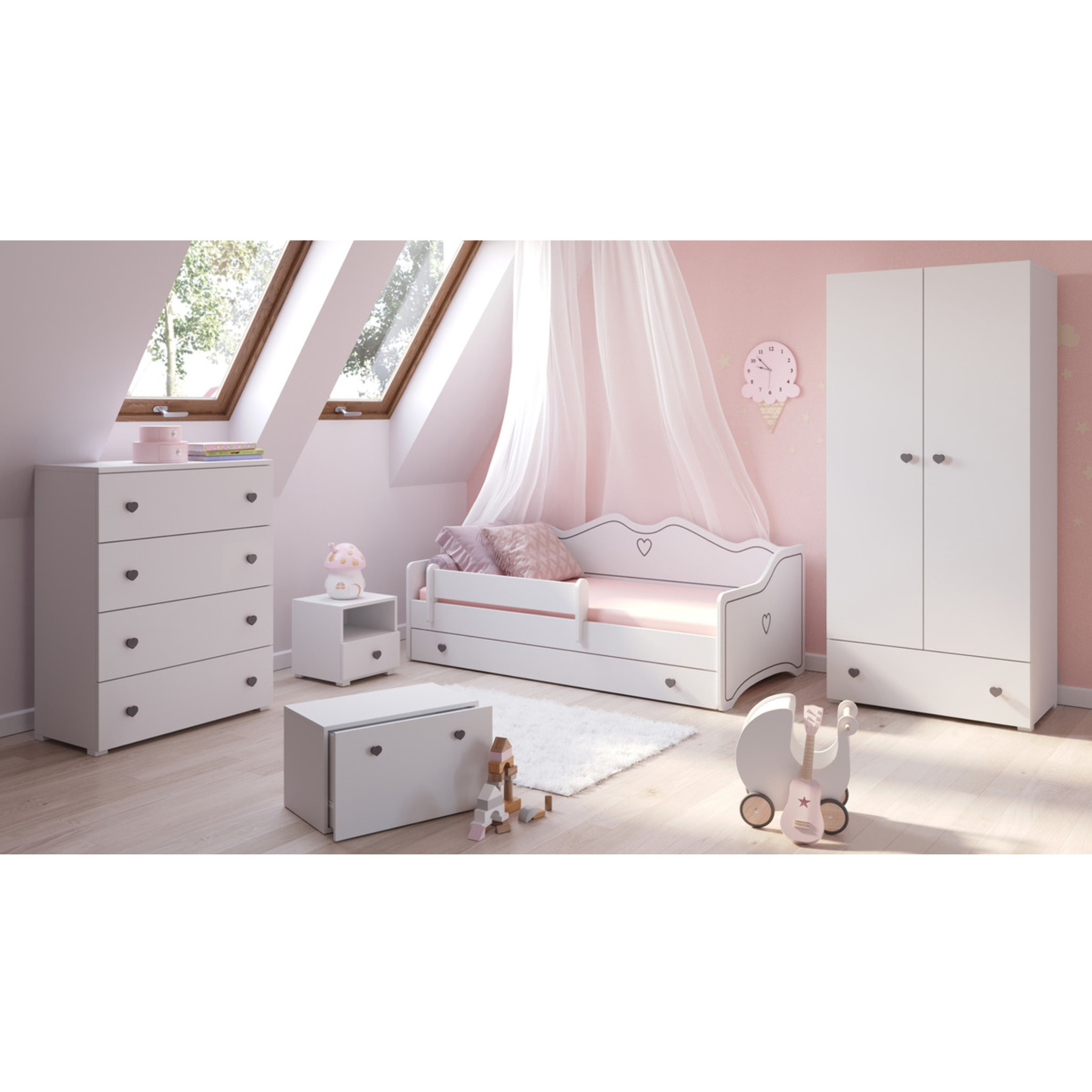 Comodino per cameretta Emi bianco con pomello grigio