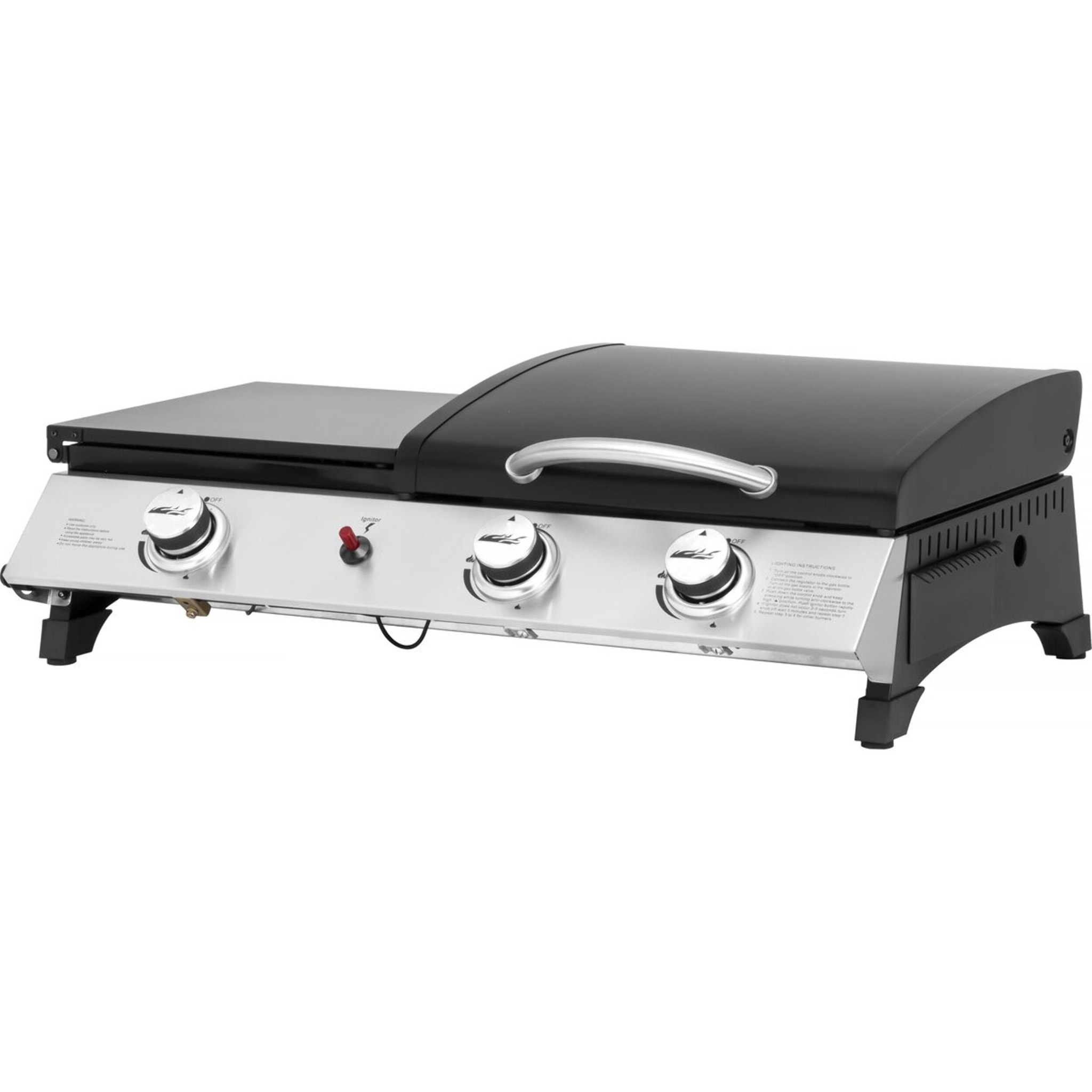 Plancha gaz avec couvercle "Rasio" - 7.5 KW - 3 brûleurs - Noir