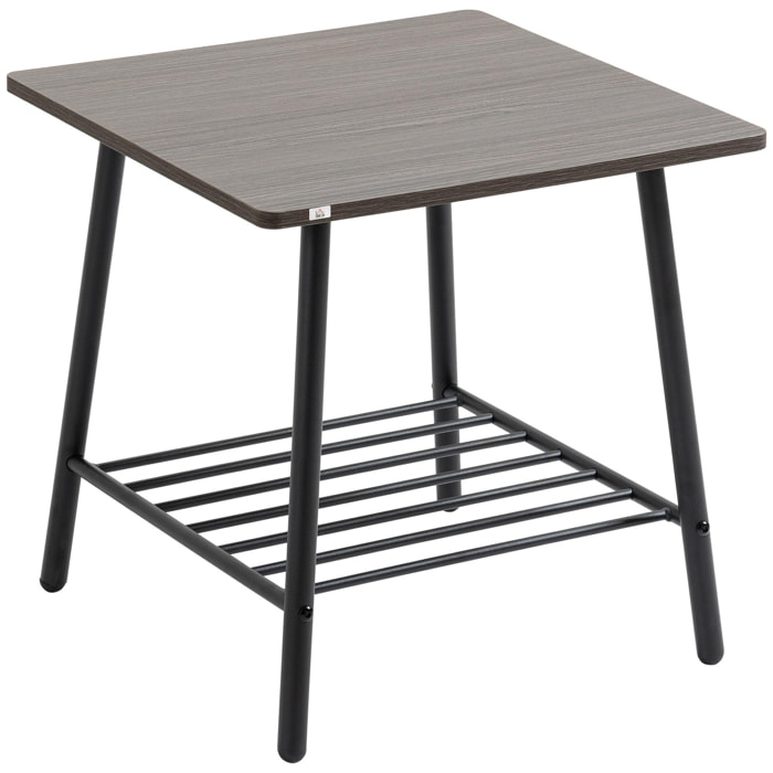 Mesa Auxiliar con 2 Estantes de Almacenaje Mesita de Salón para Dormitorio Estudio Oficina Estilo Industrial 50x50x50 cm Gris