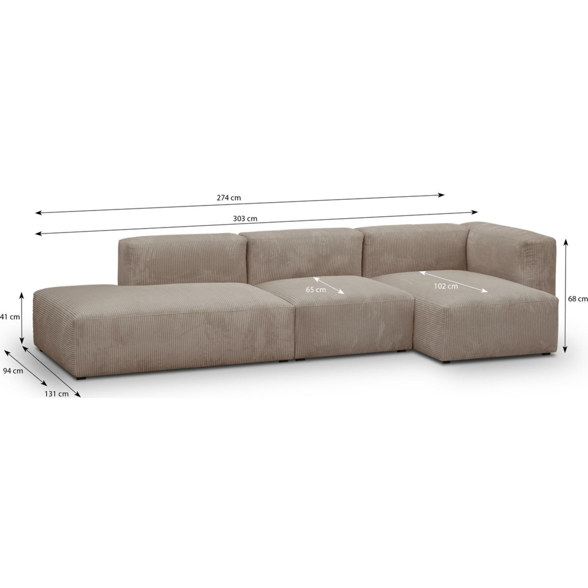 Canapé d'angle à droite modulable 5 places en velours côtelé - MODULO