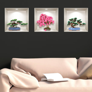 Stickers muraux 3D | Sticker Mural Autocollant effet 3D bonsai naturel et coloré - Stickers adhésifs 3D Chambre Salon Trompe l'oeil