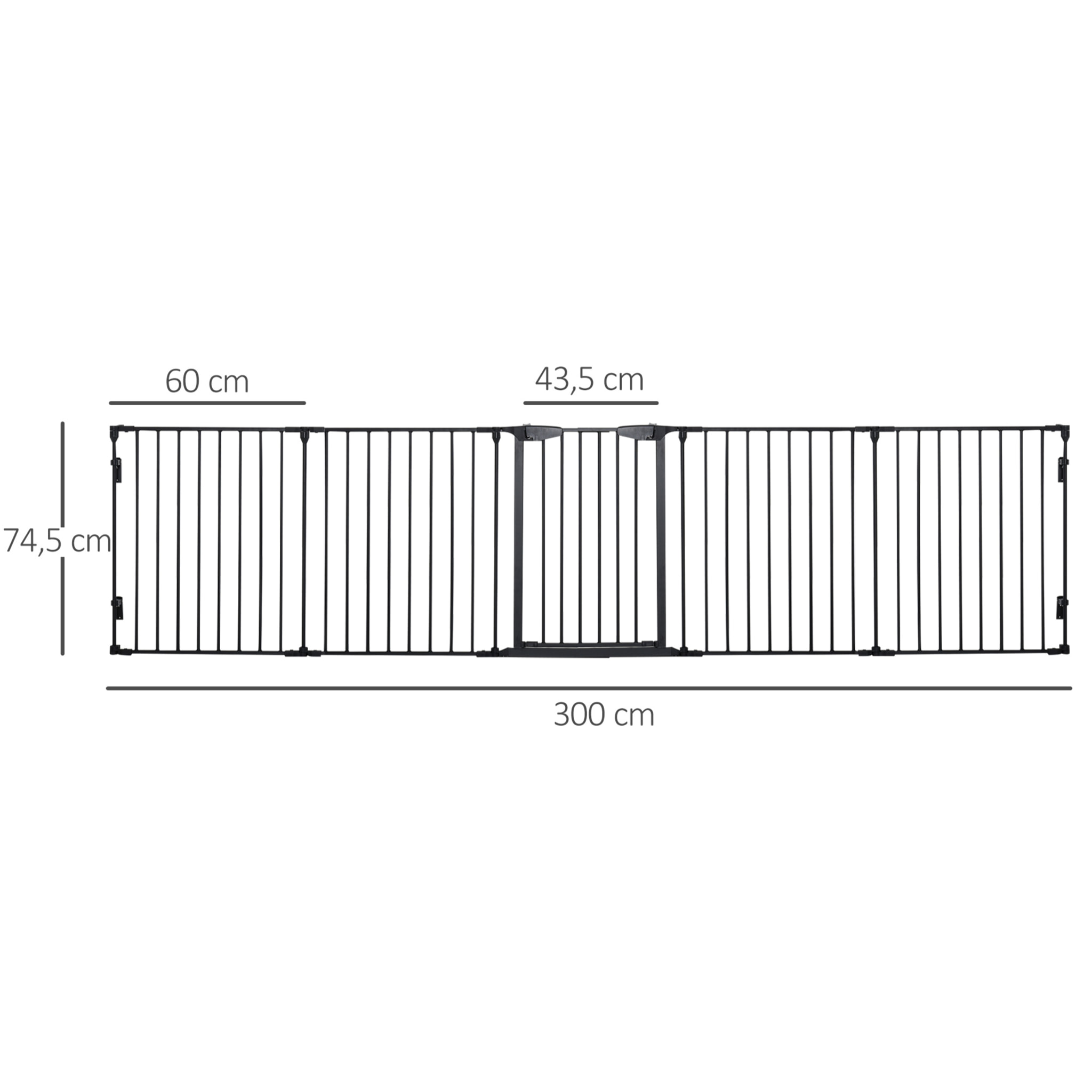 Barrière de sécurité parc enclos chien modulable pliable porte verrouillable intégrée 5 panneaux en métal 300L max. x 74,5H cm métal PP noir