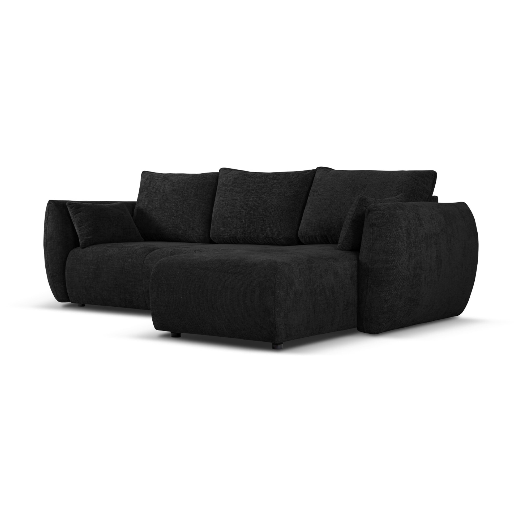 Canapé d'angle droit convertible avec coffre de rangement "Matera" 4 places en chenille noir