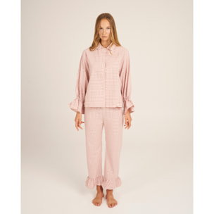 Camiseta de pijama de mujer abotonada de cuadros vichy