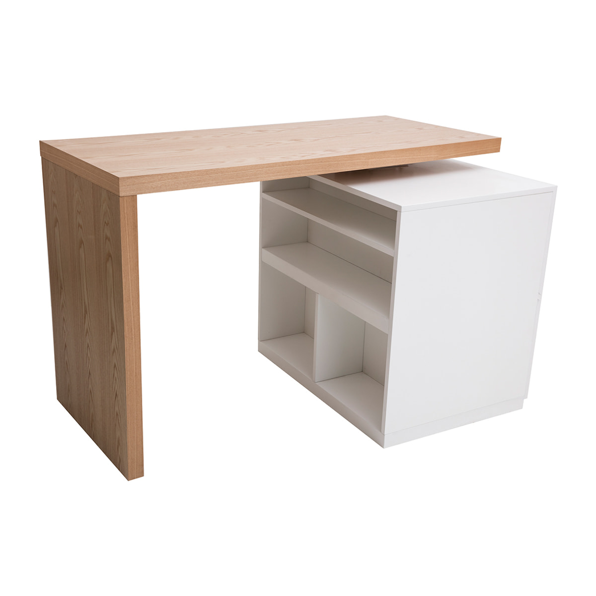 îlot - table de bar modulable avec rangement blanc mat et bois clair chêne L140-177 cm MAX