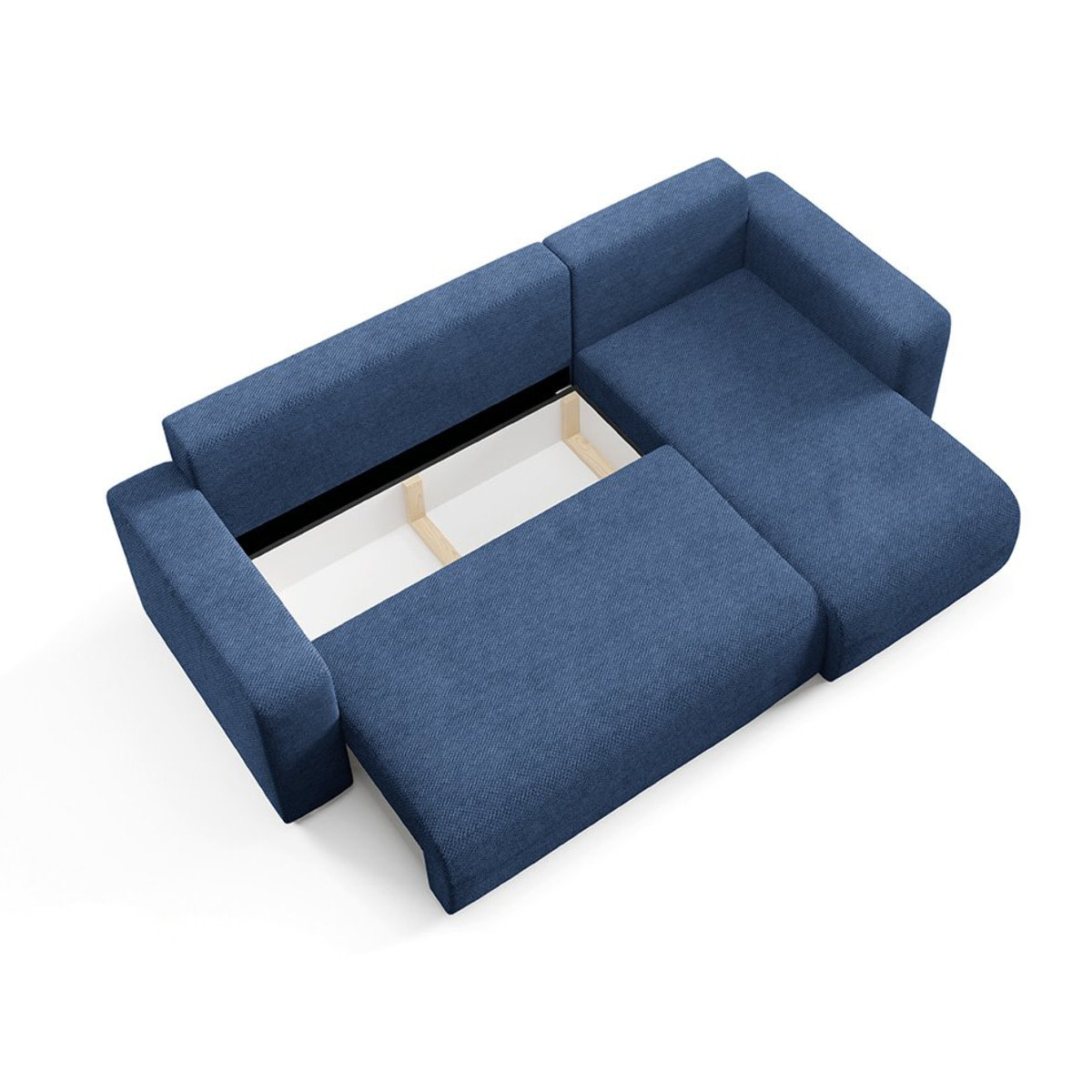 GLORIA - Canapé d'angle droit convertible 4 places en tissu bleu