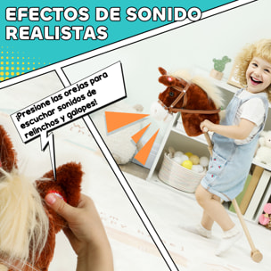 Cabeza de Caballo con Palo de Madera, Sonidos y Ruedas, Caballo de Juguete, 95 cm de Altura, Marrón