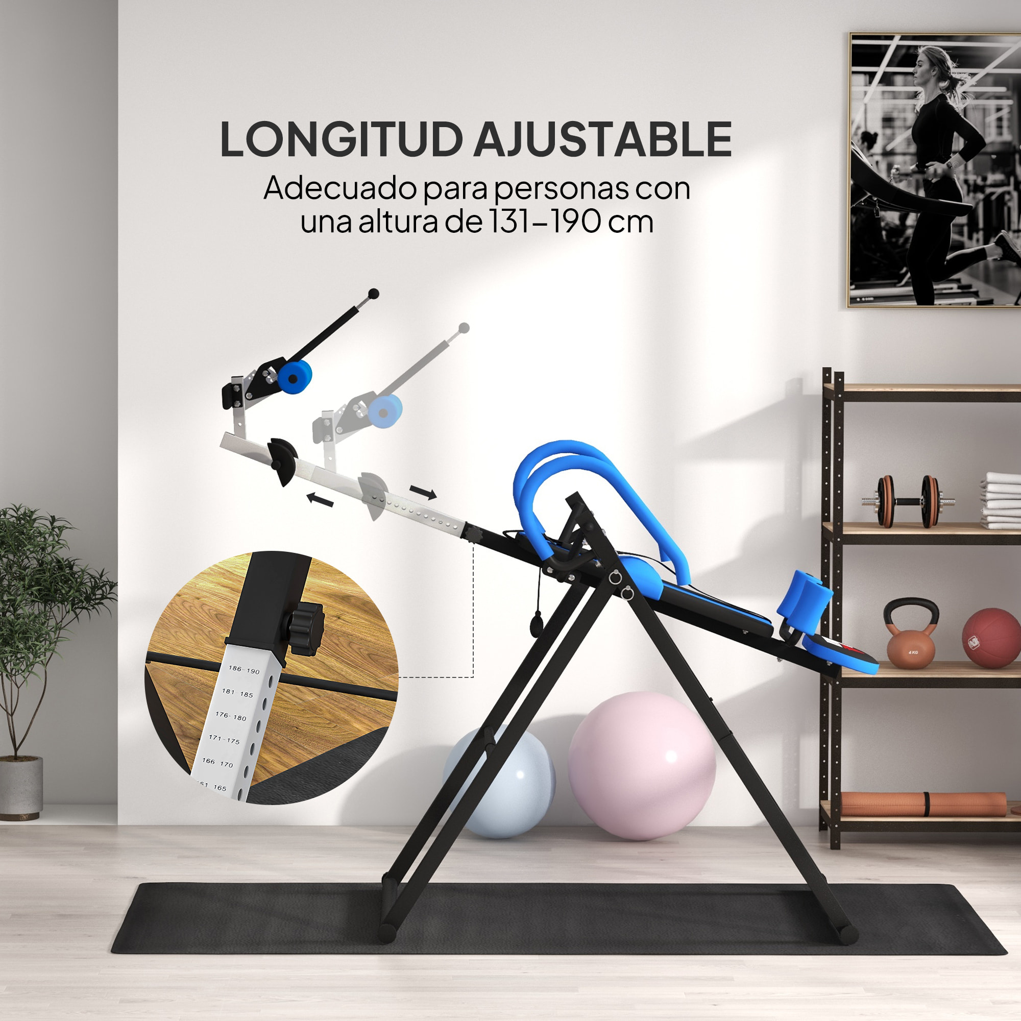 Tabla de Inversión Plegable con Bloqueo de Inclinación, Ángulo Ajustable hasta 90°, Banco de Inversión con Cinturón y Almohadillas de Seguridad para Aliviar Espalda, Mejorar la Circulación Azul