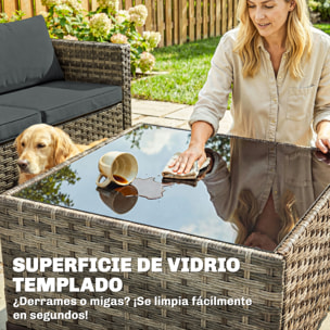 Conjunto de Jardín de Ratán de 5 Piezas, Conjunto Terraza Resistente, Muebles Jardín Exterior Incluye Cojines, 2 Sillones de Esquina, Sillón sin Brazos, Reposapiés y Mesa Centro, Gris Oscuro