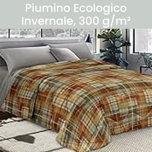 INTRECCI Piumino Singolo, 170 x 260 cm, Piumino Ecologico, Caldo, Invernale, 300 g/m², Anallergico e Antiacaro, Made in Italy, Lavabile in Lavatrice, Soffice, Morbido. Fantasia: Scozzese arancio