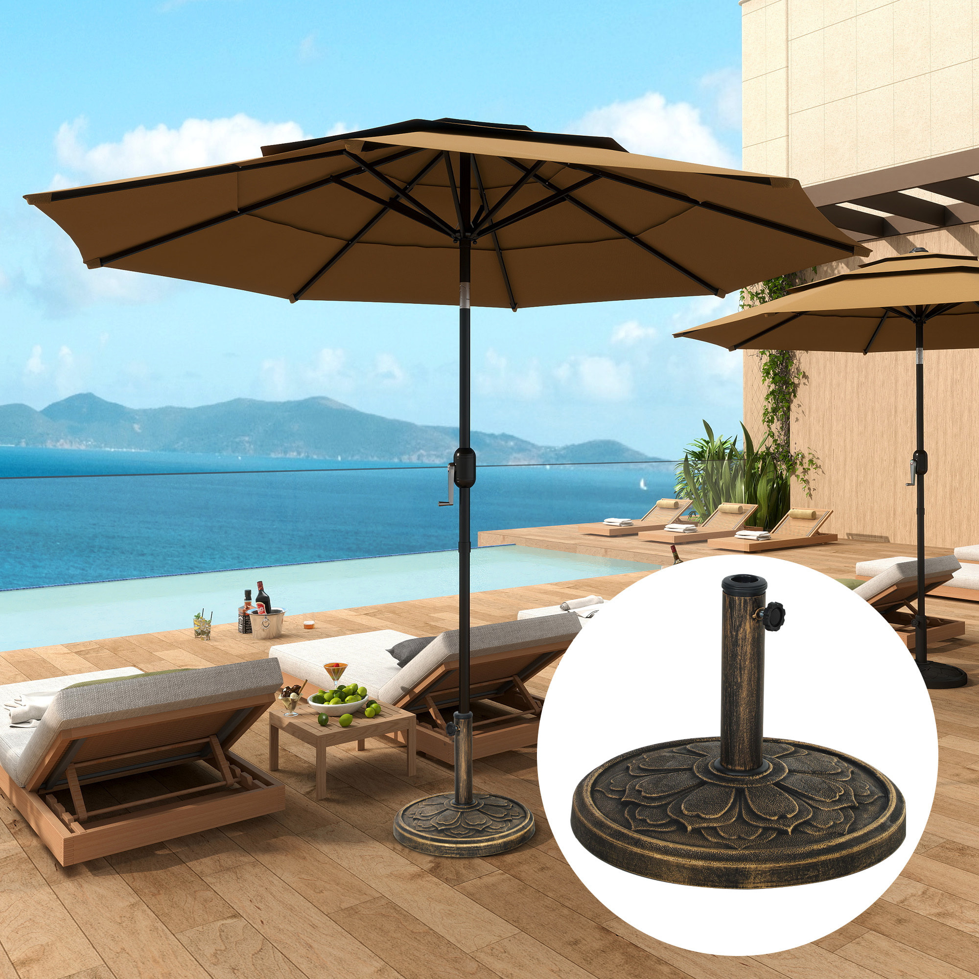 Base para Sombrilla Redonda Soporte para Parasol Pie para Sombrilla Relleno de Cemento Peso 12 kg para Jardín Terraza Bronce