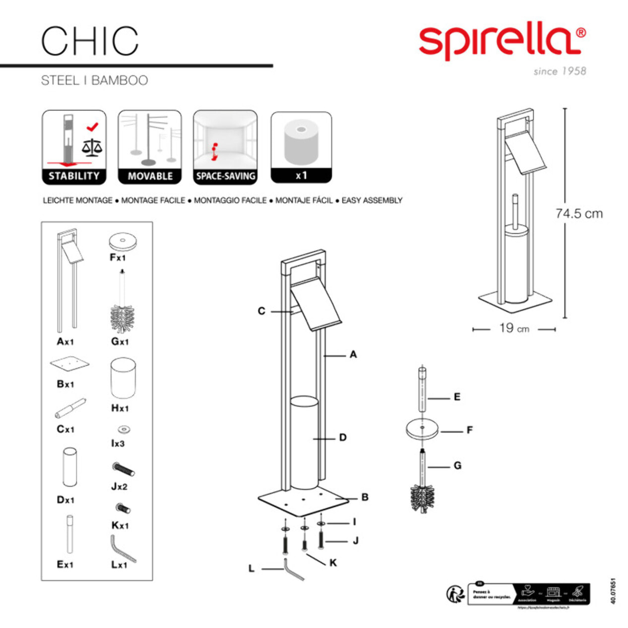 Combiné Wc CHIC Bambou & Acier Noir mat Spirella